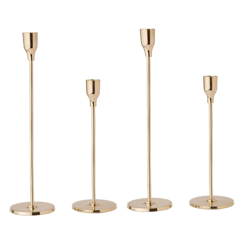 

Hot YO-Gold Taper Candle Holder Set Candlesticks, Fits Standard Tapered Candles, For Kitchen Table Or Home Decor, 4 Pack