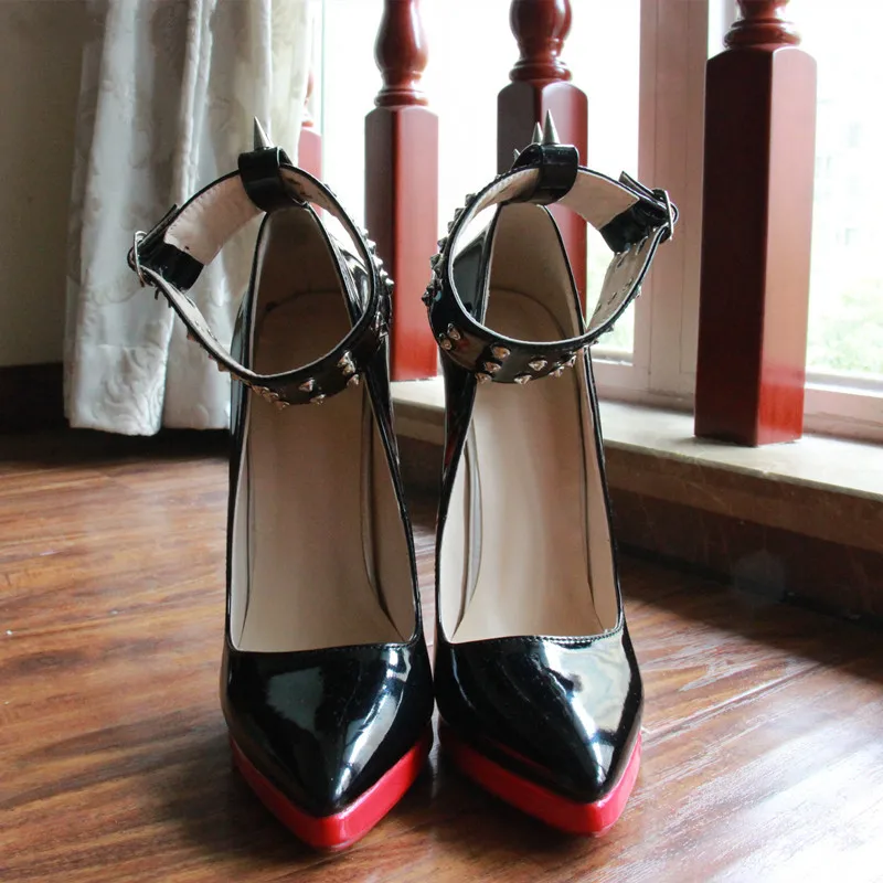 

Fashion Pumps New Pointed Toe Stiletto 16cm High Heels Ankle Buckle Strap Stud Punk Style Modern Women's Shoes