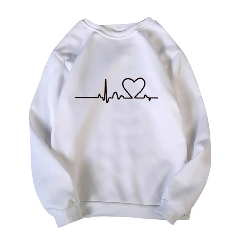 

Women Graphic Sweatshirt Heartbeat Printed Solid Color Crewneck Pullover Top Drop Shipping