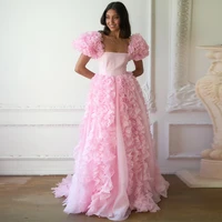 sweetie prom dress a line puff sleeves vintage pink dance dress 2022 square neck ruffles backless formal party dresses long