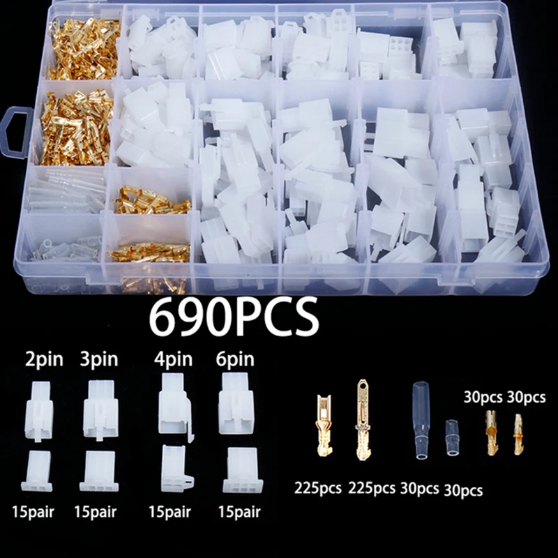 

690Pcs 2/3/4/6 Pin Car 2.8 Wire Connector Terminal Block Connector Male And Female Shell Plug Kit For Motorcycle Car