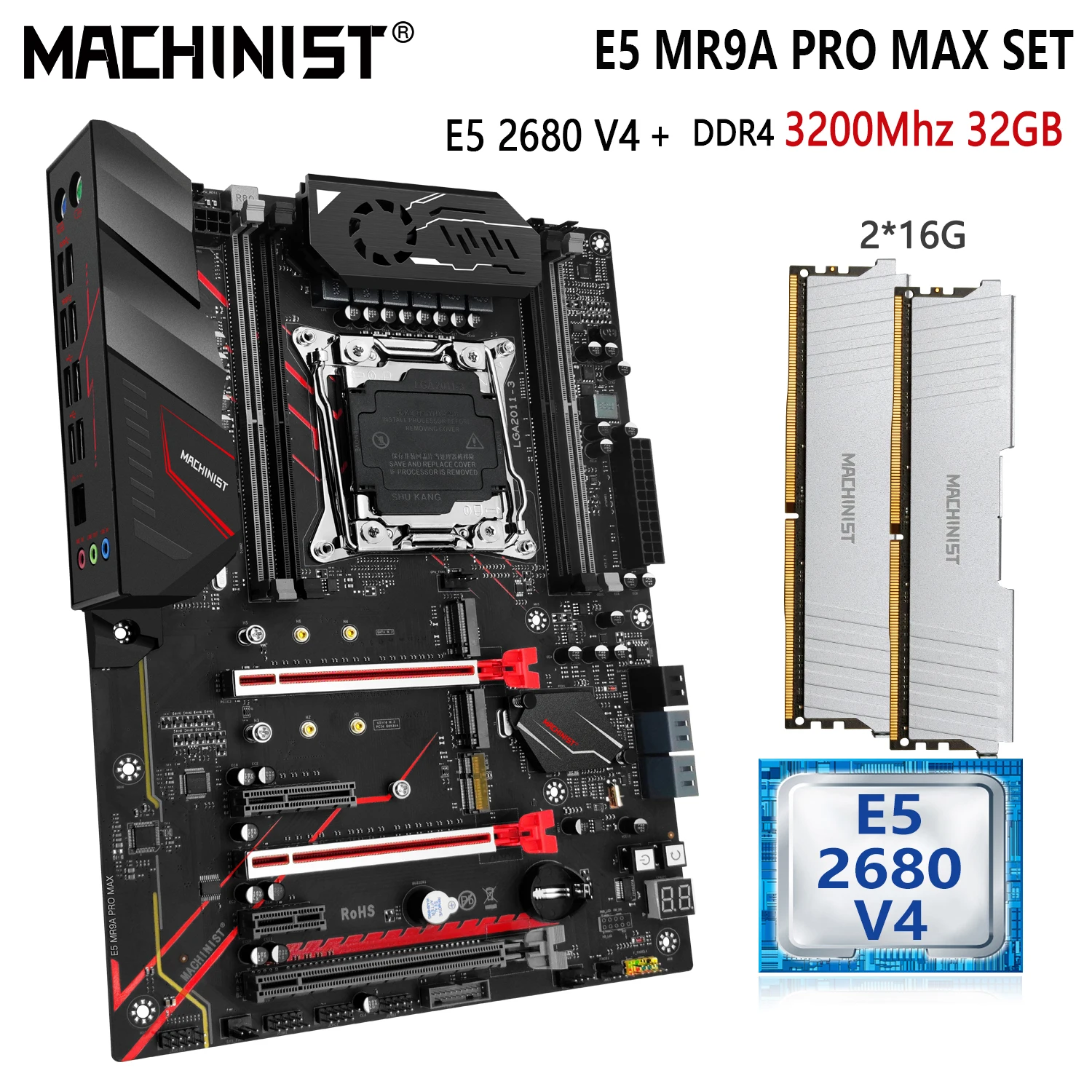 

MACHINIST MR9A PRO MAX материнская плата комплект Xeon E5 2680 V4 CPU 2x16G = 32 Гб DDR4 3200 МГц настольная память поддержка SSD M.2 ATX