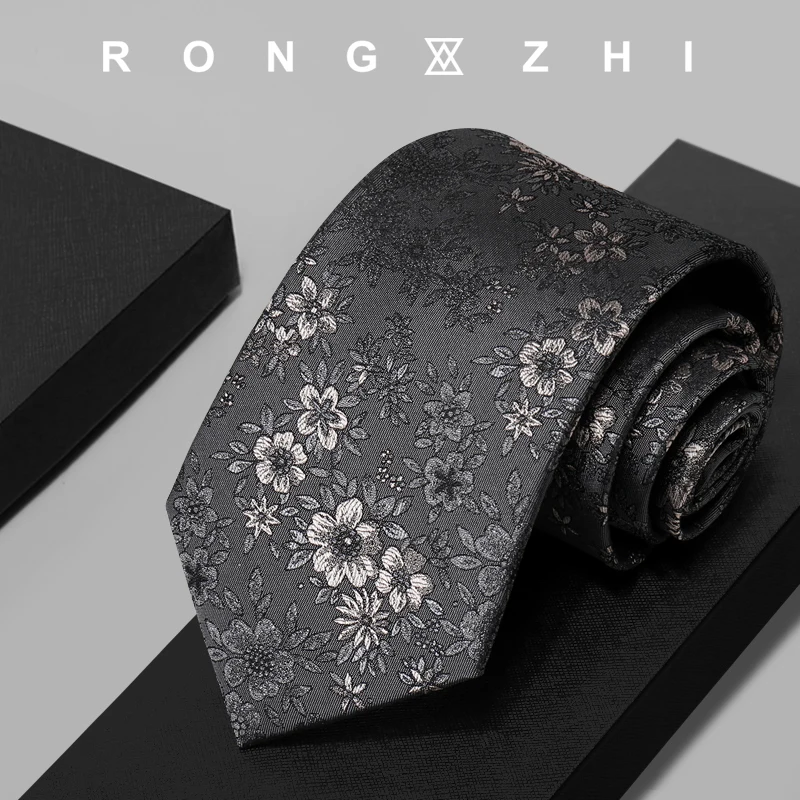 Фото Аксессуары для костюма Rongzhi, светло-серый роскошный шелковый галстук ручной работы с вышивкой, мужской элитный нишевый дизайн из шелкового шелка, жаккардовый стиль №1