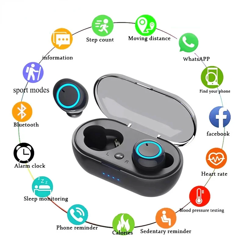 

2022 New TWS Wireless Bluetooth 5.0 Headphone Touch 9D Stereo with Mic LED Sports Headphones Waterproof Headphones