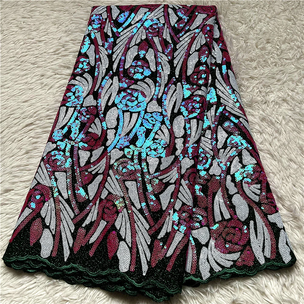 

2023 Высококачественная африканская нигерийская кружевная ткань, вышивка, тюль, чистый свадебное платье, гипюр, блестки для сетчатой ткани, 5 ...