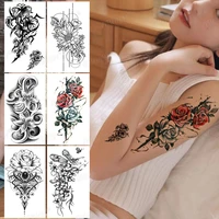 waterproof temporary tattoo sticker 3d lace rose flower tattoos line lotus body art arm fake sleeve tatoo women men
