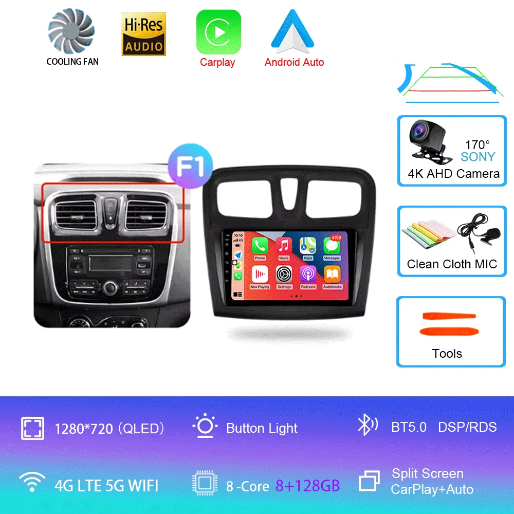Для Renault Logan 2 2012-2022 Sandero 2 2013-2022 Android 15 GPS Автомобильный радиоприемник Навигация Мультимедийный видеоплеер Стерео BT