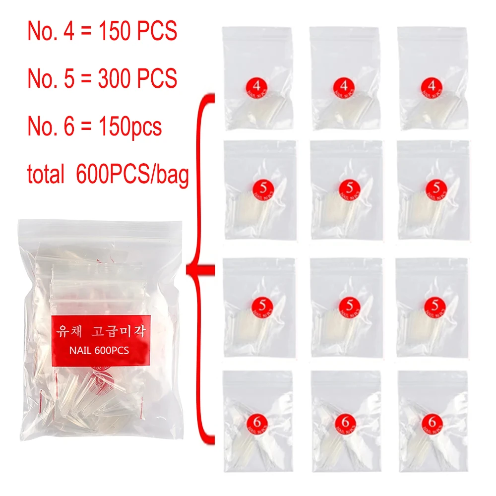 600pcs Fake Nails Complement Single size 4 5 6  Stiletto French False Nail Tips images - 6