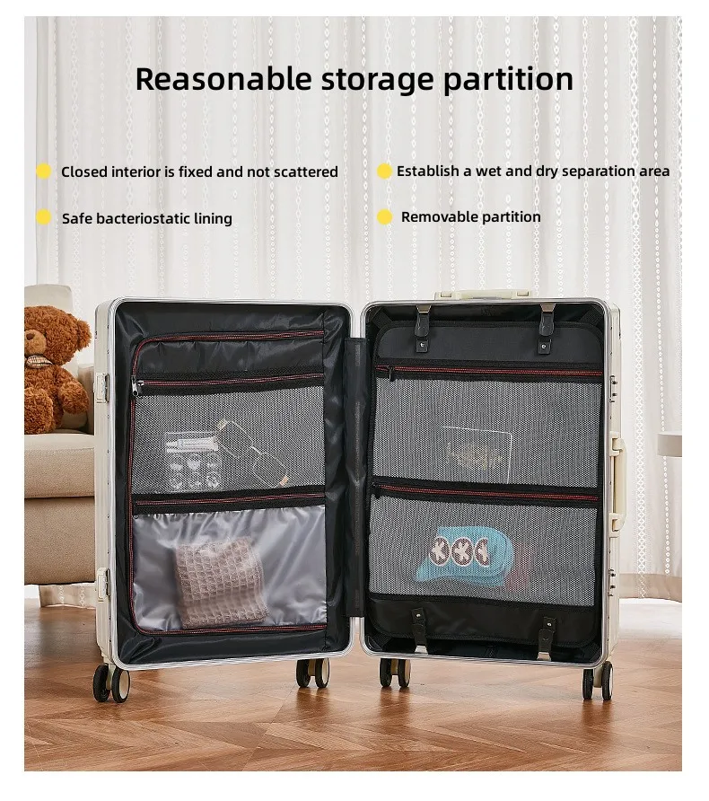 Suitcase Luggage Neutral Both Men And Women ABS+PC Spinner Large Aluminum Frame Rolling Luggage Bad Travelling Bag