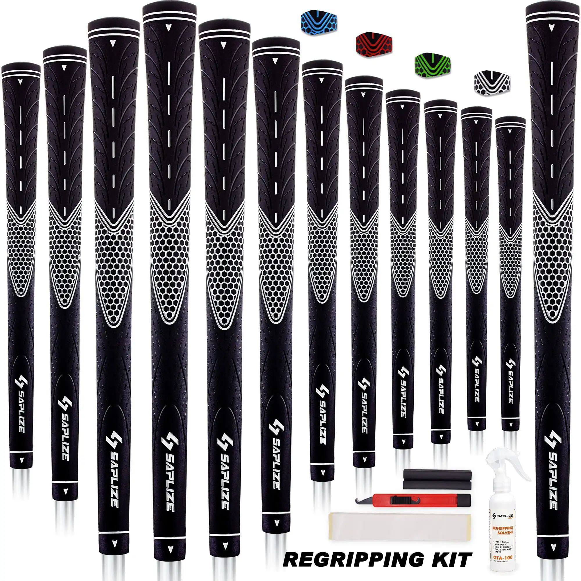 

13 Golf Grips with Complete Regripping Kit, 4 Colors Available, Standard/Mid Grips