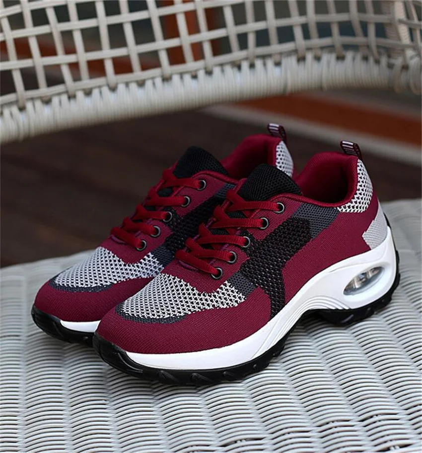 All-match Fashion Women Air Cushion Running Shoes Flying Weaving Vamp Low-top Outdoor Breathable Casual Sneakers Summer 2023