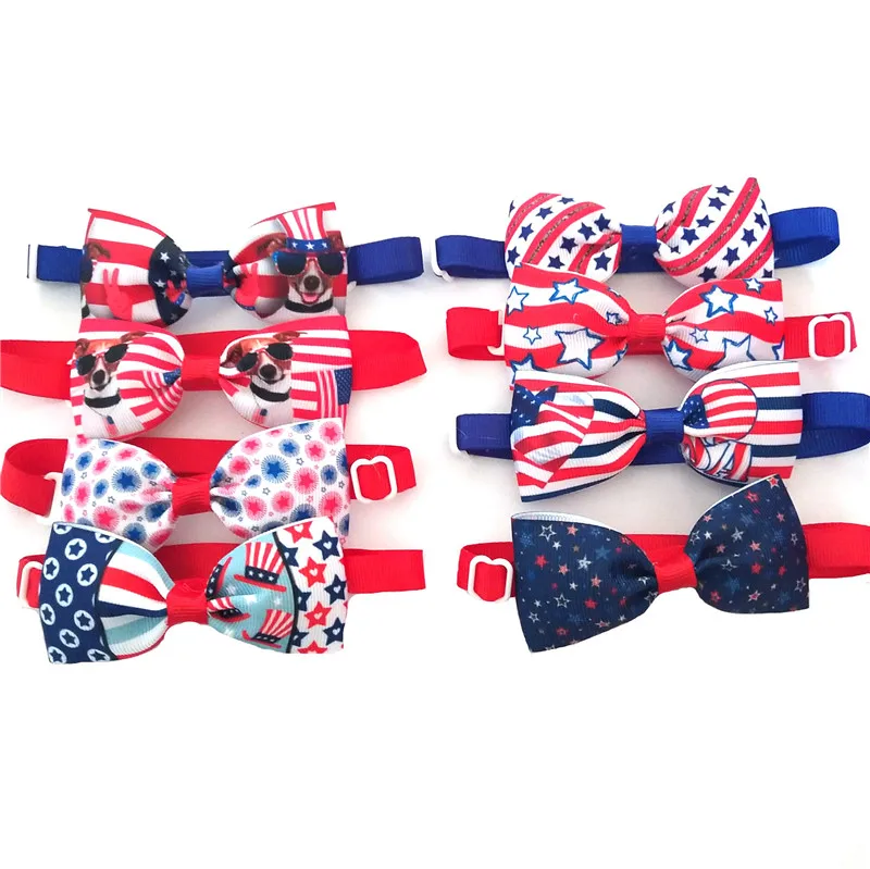 

50/100pcs Small Dog Bow Ties American Independence Day Dog Bowties Hand-made Pet Dog Neckties for 4th July