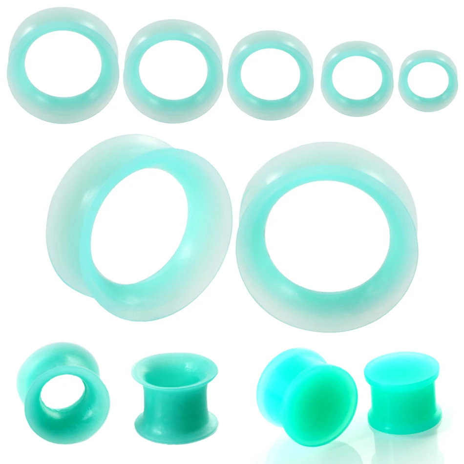 

1 пара зеленых силиконовых затычек для ушей, туннель, Гибкий Туннель Для Пирсинга Ушей, полые туннели, измерители, расширитель ушей, растягивающее украшение для тела