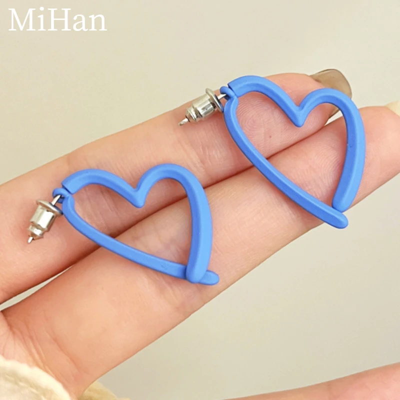 

Modern Jewelry 925 Silver Needle Vintage Temperament Blue color Heart Earrings For Women Fashion Accessories Sweet Design