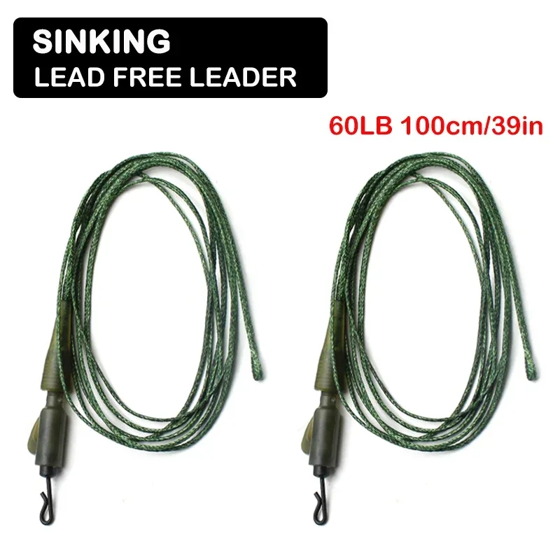 

2pcs/100cm 60lb Sinking Lead Free Leader Line Carp Fishing QC Swivels For Carp Rig Chod Helicopter Rig Braided Lead Line Tackle