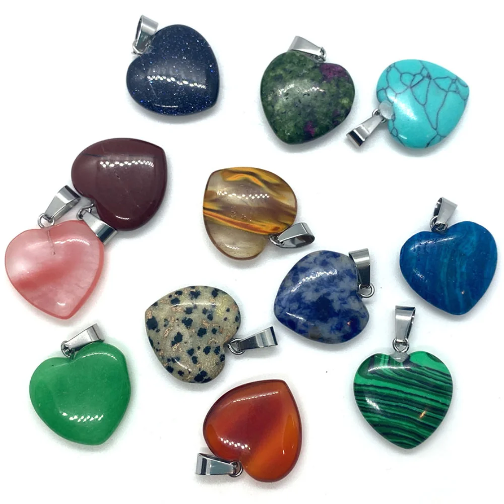 

Natural Stone Peach Heart Necklace Pendant Agate Malachite Crystal Tiger's Eye Stone Pendant Make DIY Earrings Necklaces Jewelry
