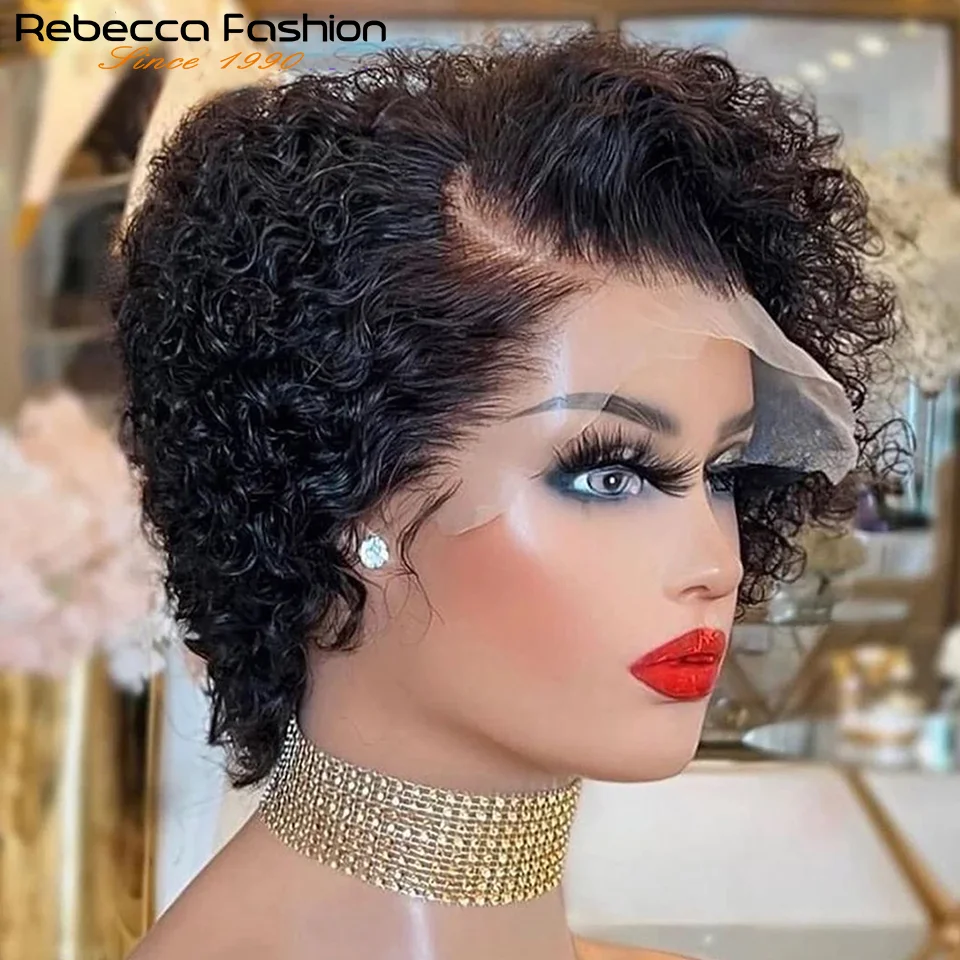 Short Bob Wig Pixie Cut Wig Curly Human Hair Wigs For Women 13x1 Lace Front Transparent Deep Wave Lace Wig Preplucked Hairline