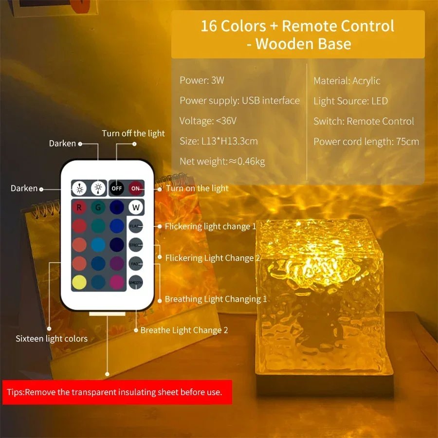 Динамическая Вращающаяся лампа в виде волны воды проектор ночник с кристаллами и