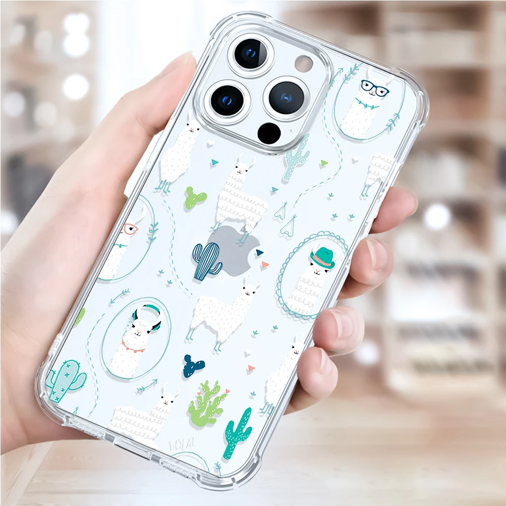 

Clear TPU Case for Iphone 7 8 Plus 13 11 12 Pro Max SE2020 6S X XR XS Max Cartoon Funny Alpaca Cover Silicone Shockproof Fundas
