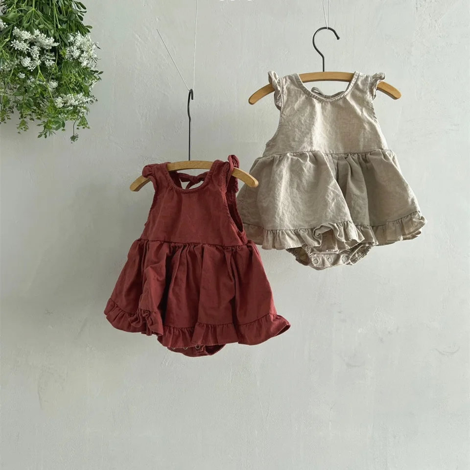 

2022 Summer New Baby Girl Bodysuit Cotton Girls Sleeveless Jumpsuit Solid Casual Princess Dress Fashion Baby Girl Clothes 0-24M