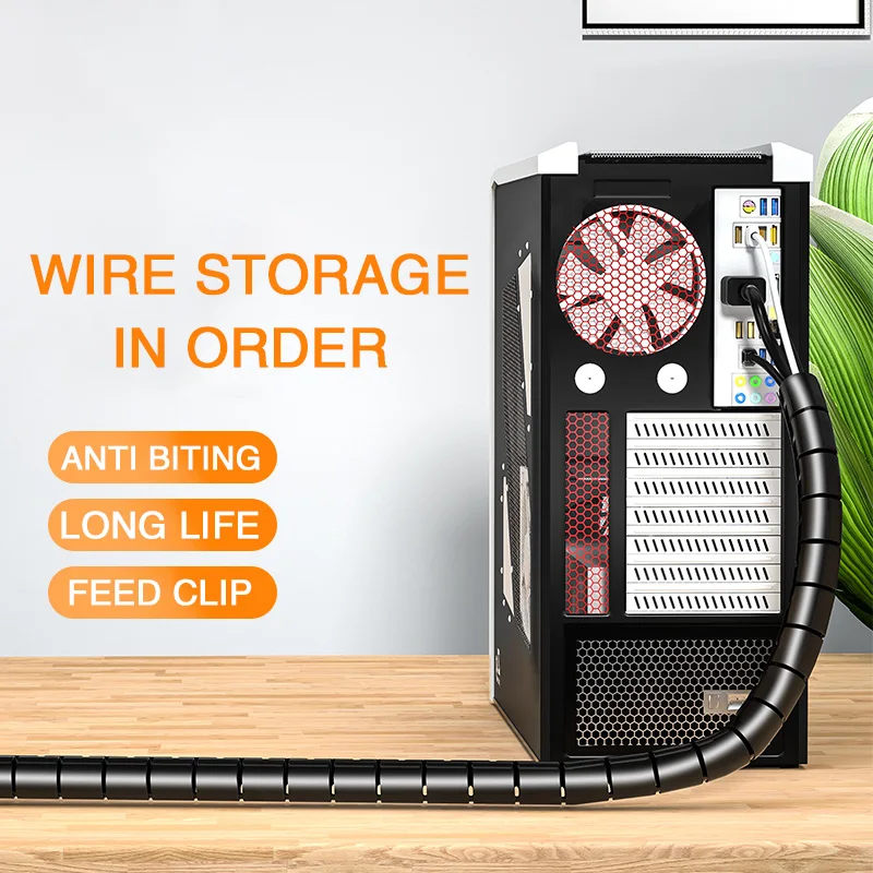2M 16/10 mm Flexible Spiral Cable Wire Protector Cable Organizer Computer Cord Protective Tube Clip Organizer Management Tools
