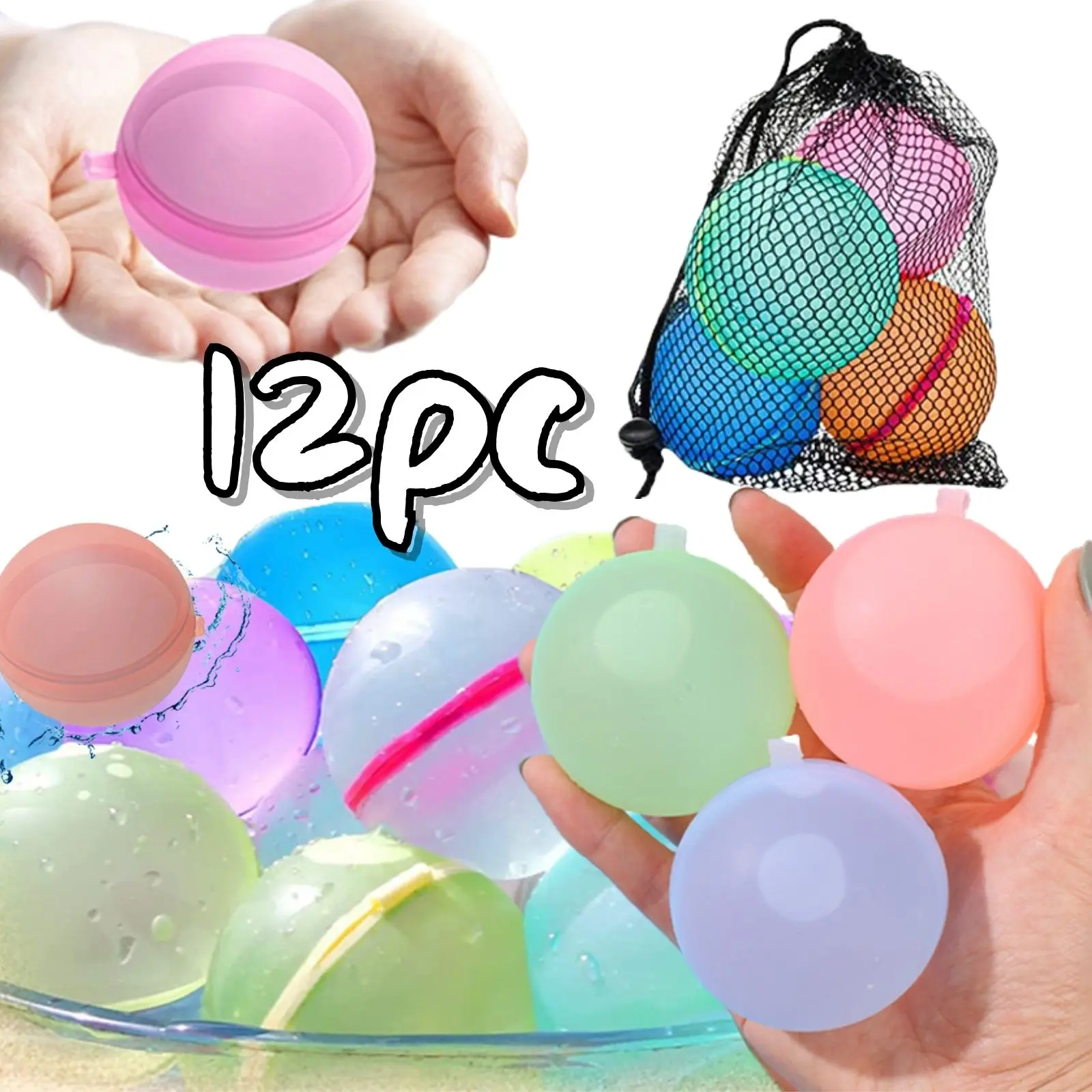 

Summer 12pcs Reusable Water Fighting Balls Adults Kids Swimming Pool Silicone Water Playing Toys Pool Water Bomb Balloons Games