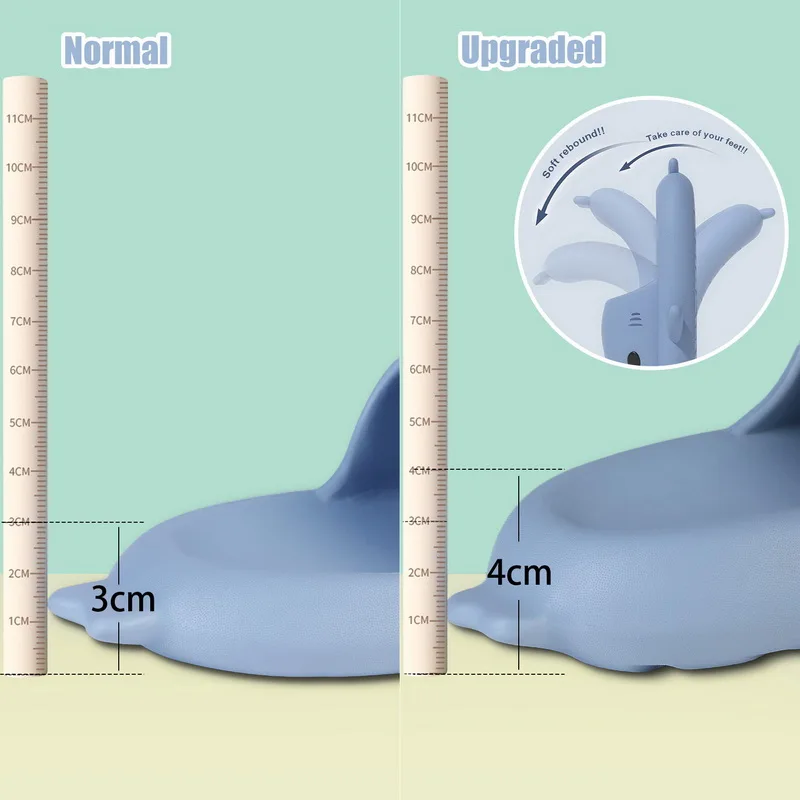 Women Cute Soft Shark Slippers Eva Summer Couple Bathroom Slides Thick 4.0cm Bottom Outdoor Beach Shoes Cute Footwear