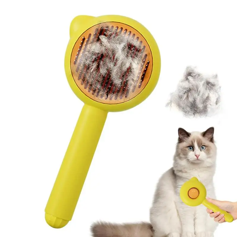 

Cat Grooming Brush Kitten Fur Brush Pet Comb A Touch Cleaning Button Effective Hair Removal Wire Bristles Comfortable Non-slip