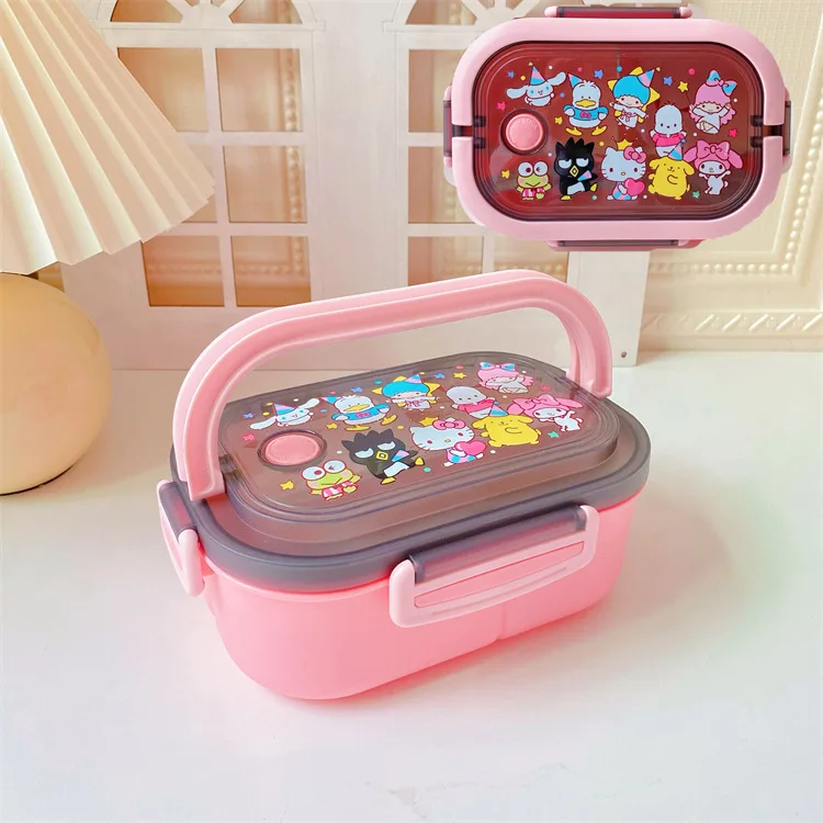 

with Cutlery Hello Kittys Cinnamoroll Kawaii Lunch Box Student Anime Melody Kuromi Stitch Double Layer Portable Outdoor Bento