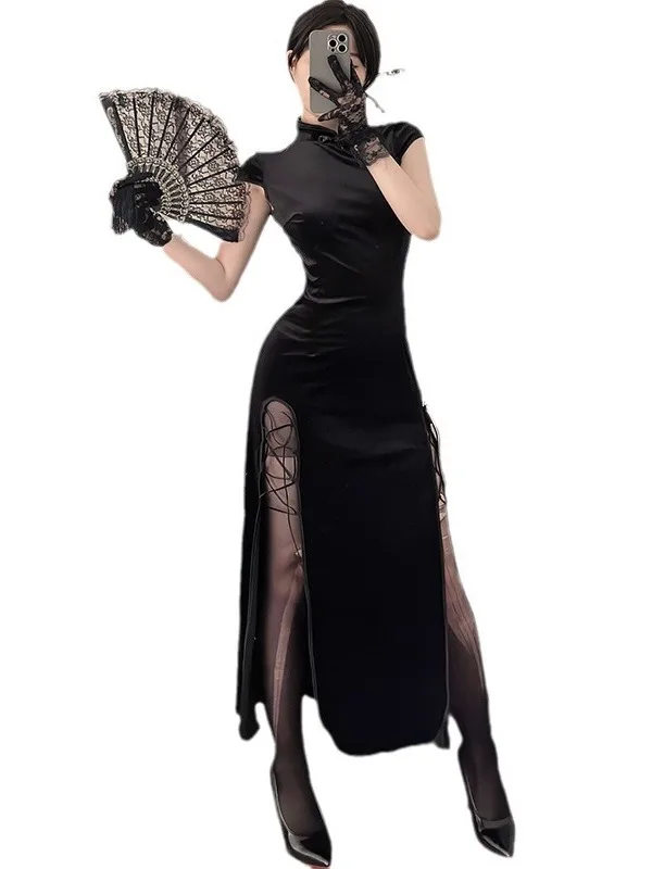 Женское кружевное платье в китайском стиле длинное облегающее платье-Ципао с