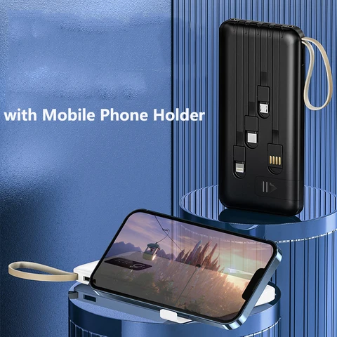 Внешний аккумулятор 20000 мАч со встроенным кабелем, портативное зарядное устройство, внешний аккумулятор для быстрой зарядки iPhone 14, Xiaomi Mi