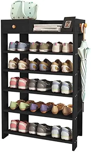 

& Maggie -Wood MDF Board Shoe Shelf with One Drawer Clothes Shoe Storage Shelves Free Standing Flat Racks Classic Style -