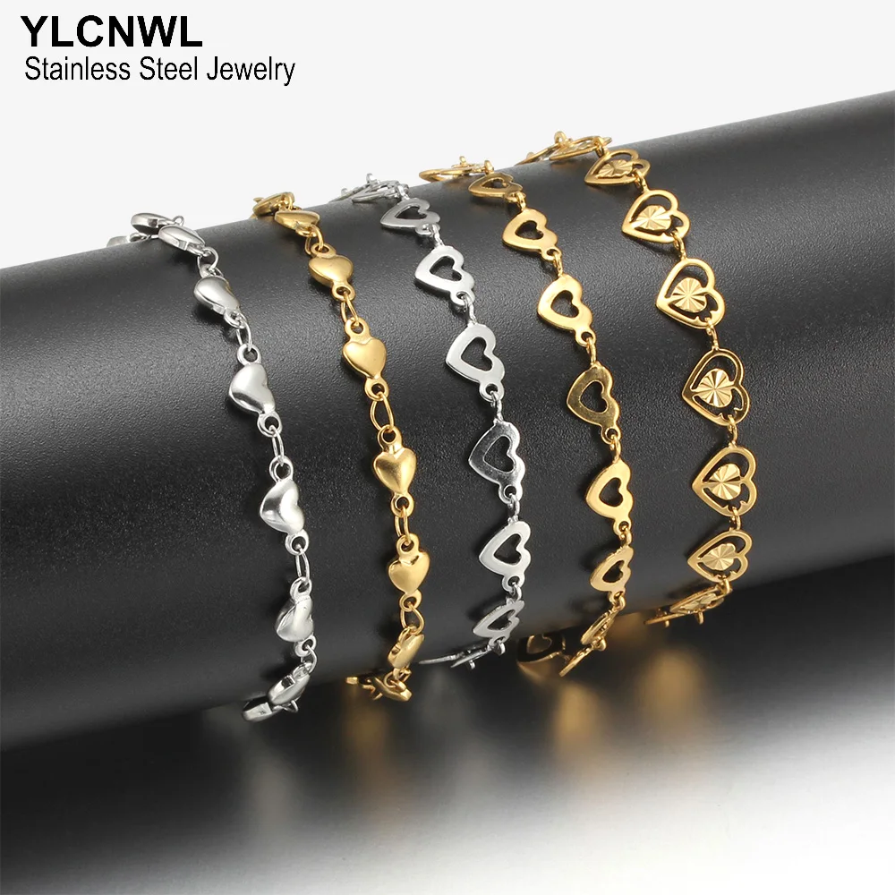

Stainless Steel Heart Bracelet For Women Charm Silver Gold Color Lady Chain Bracelets Trendy Jewelry Wholesale Gift 7-10 Inch
