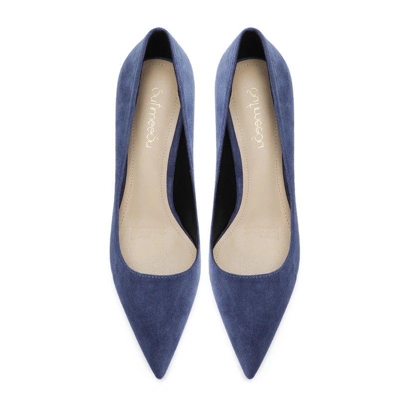 Simple Style Work Pumps Women Autumn Spring New Navy Blue 6cm Medium High Heels Suede Cloth Pointed Toe Slip-on Daily Wear Shoes