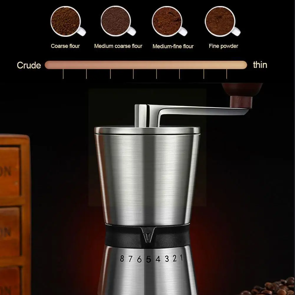 

Portable Manual Coffee Grinder Hand Milling Steel Handmade Coffee Grinder Kitchen 6/8 Making Adjustable Tool Gears Y1g7