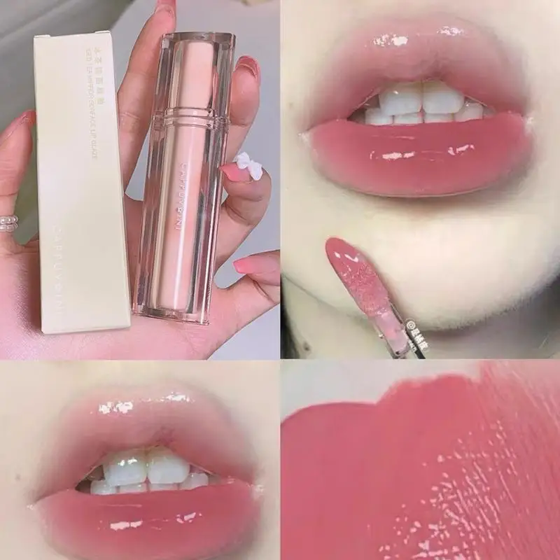 

Water Mirror Lip Glaze Iced Tea Light Jelly Triangle Transparent Tube Brightening Lipstick Lip Gloss Makeup Female Cosmetics New