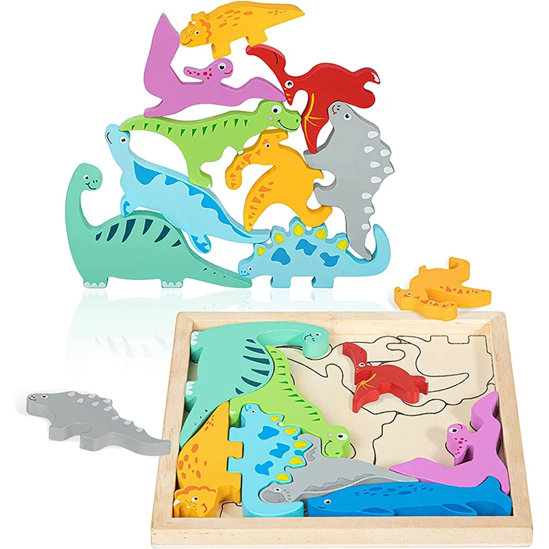 

Montessori Wooden Three-dimensional Puzzle Cognitive Creative Fun Puzzle Early Childhood Education Puzzle Dinosaur Toy Game