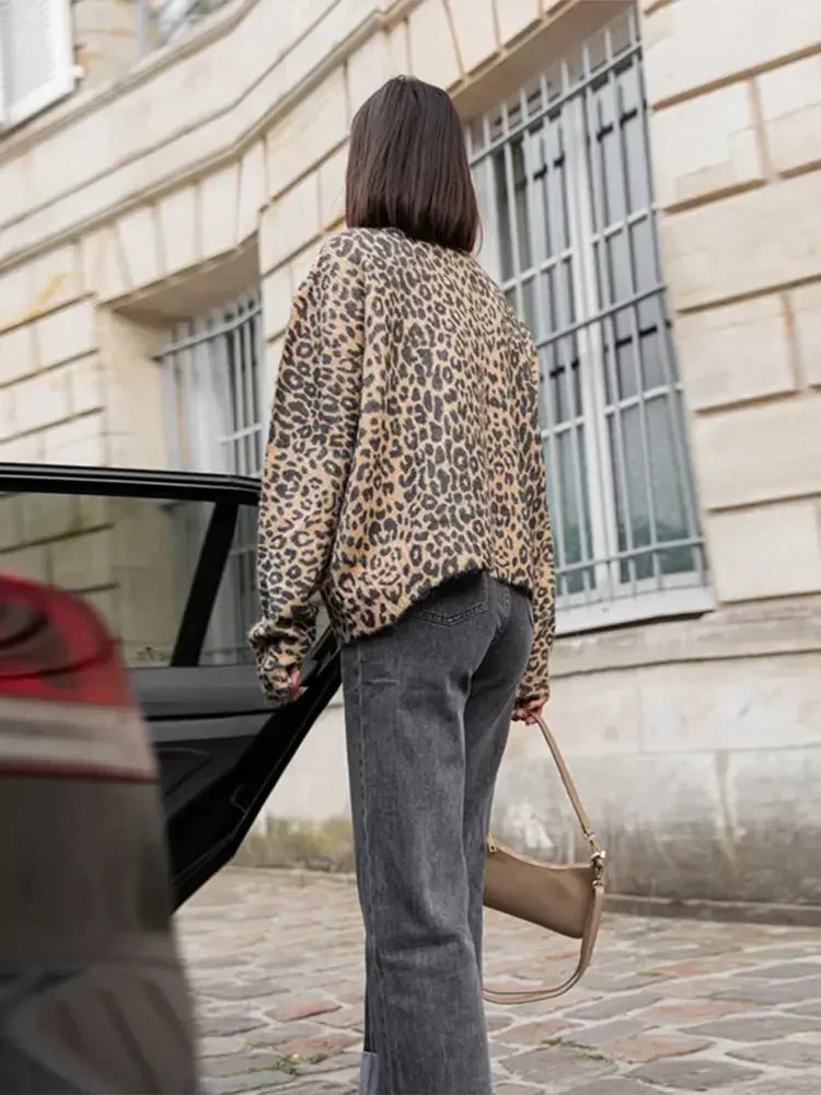 Женский винтажный однобортный кардиган с леопардовым принтом модные короткие