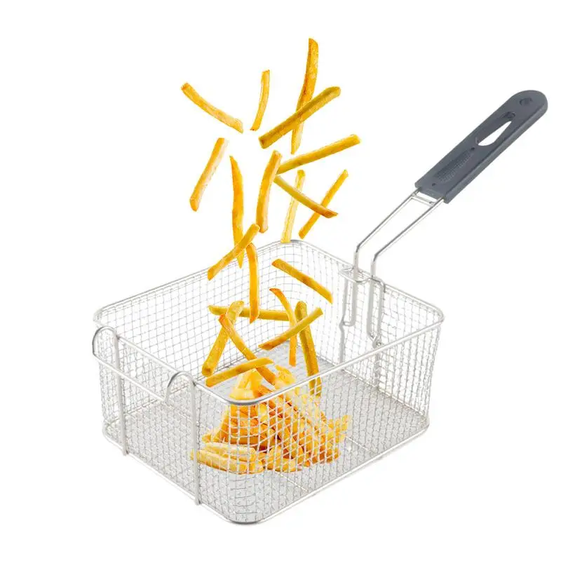 

Stainless Steel Frying Basket Square Mini Fried Basket French Fries Holder Basket Fried Chicken Snack Chips Iron Metal Colander