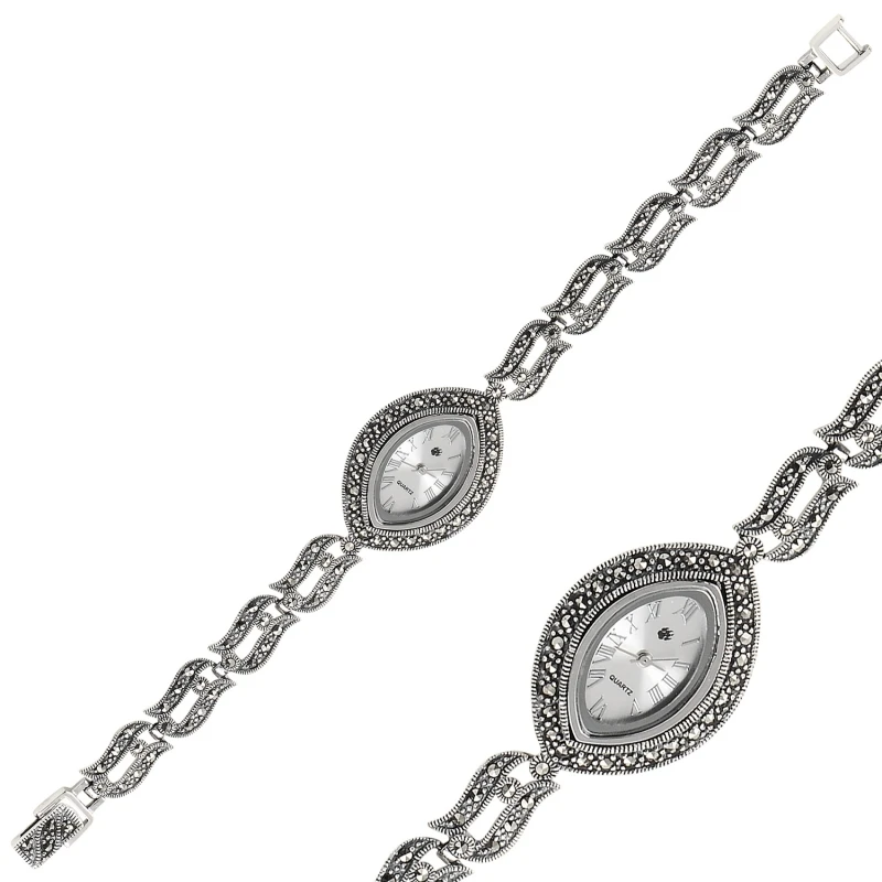

Silver 925 Sterling Marcasite Sleeve Clock