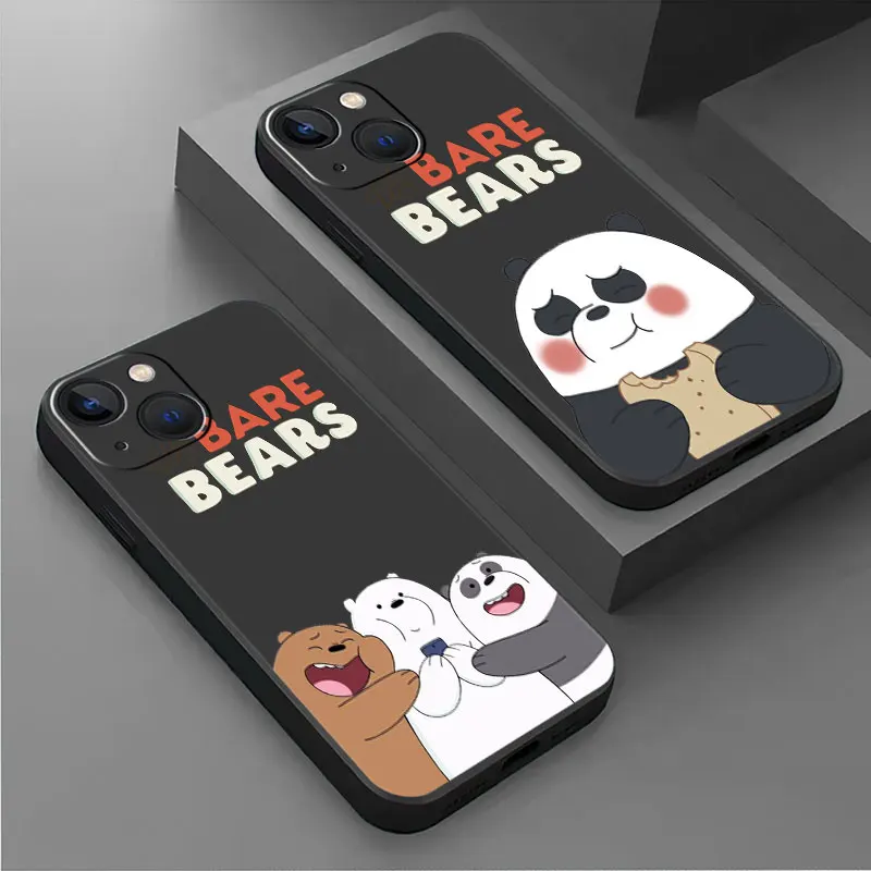 

We Bare Bears Cartoon Ctue Case For Apple iPhone 14 13 11 12 Pro 7 XR X XS Max 8 Plus 6 6S SE 2022 13Pro Black Soft Phone Funda