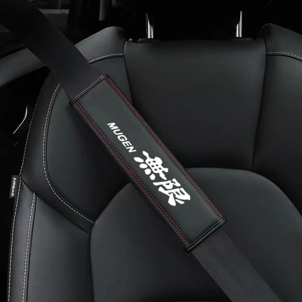 

1pcs High Quality Leather Car Seat Belt Safety Cover Shoulder Strap Pad for Honda MUGEN Shoulder Protector Auto Accessories