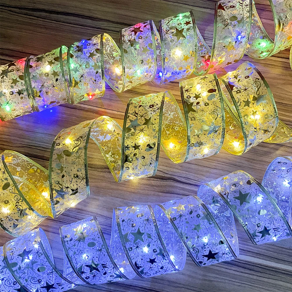 

DIY Bows Christmas Light Battery Powered Ribbon Fairy Decor Lights Party Ornaments Holiday Supplies for Terrace Path Dining Room