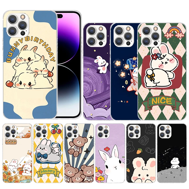 

Мультяшный милый маленький кролик, мягкий чехол для iPhone 14 13 12 Mini 11 Pro Max, чехол для телефона с принтом X XS XR 7 Plus 8 + 6 6S 5 SE, рисунок