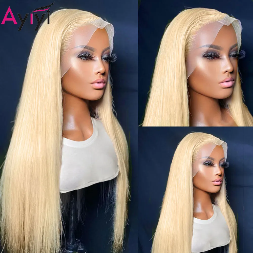 

13x4 Straight 613 Honey Blonde Human Hair Wigs Transparent Lace T Part Lace Wig For Women 180%Density PrePlucked Lace Front Wigs