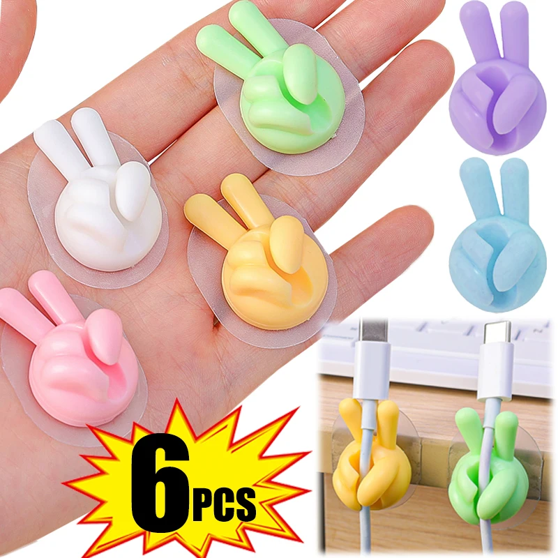 

6/1PCS Creative Cable Management Cord Organizer Wire Holder for Desktop Car Self Adhesive Charger Cable Winder Cord Clips
