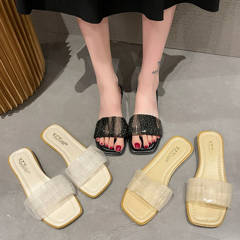 

Flat Shoes Female Slippers Casual Slides Slipers Women Luxury 2022 Bonded Leather Basic Rome Rubber PU Shoes Woman's Slippers Lu