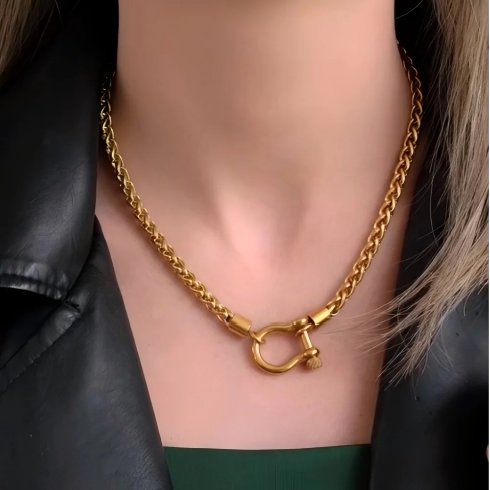 Двухцветное ожерелье-карабин из нержавеющей стали