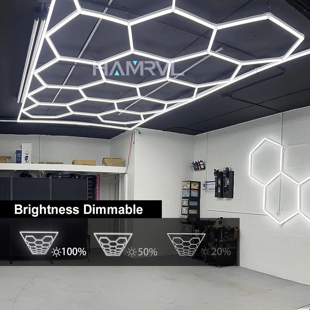 BarberShop Ceiling Hexagonal Light 4000k 3000k Warm 6000k Garage LED Details Lighting Workshop Mall Gym Auto Repair Car 4S Demo
