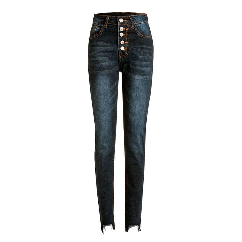 Fashion women button holes, women's feet, 3 colors, women's skinny jeans, street jeans, cotton high-waist pants, slim stretch